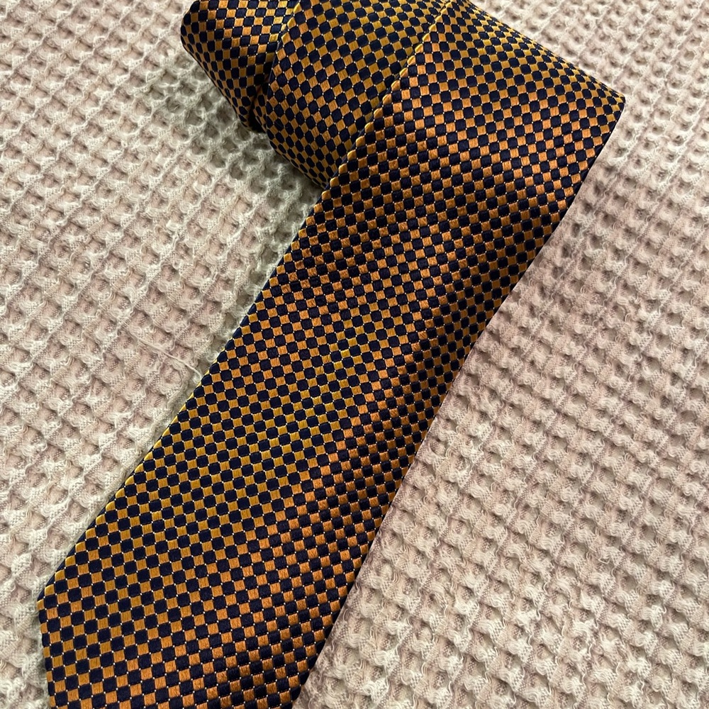 Nautica Navy and Gold Checkered Tie